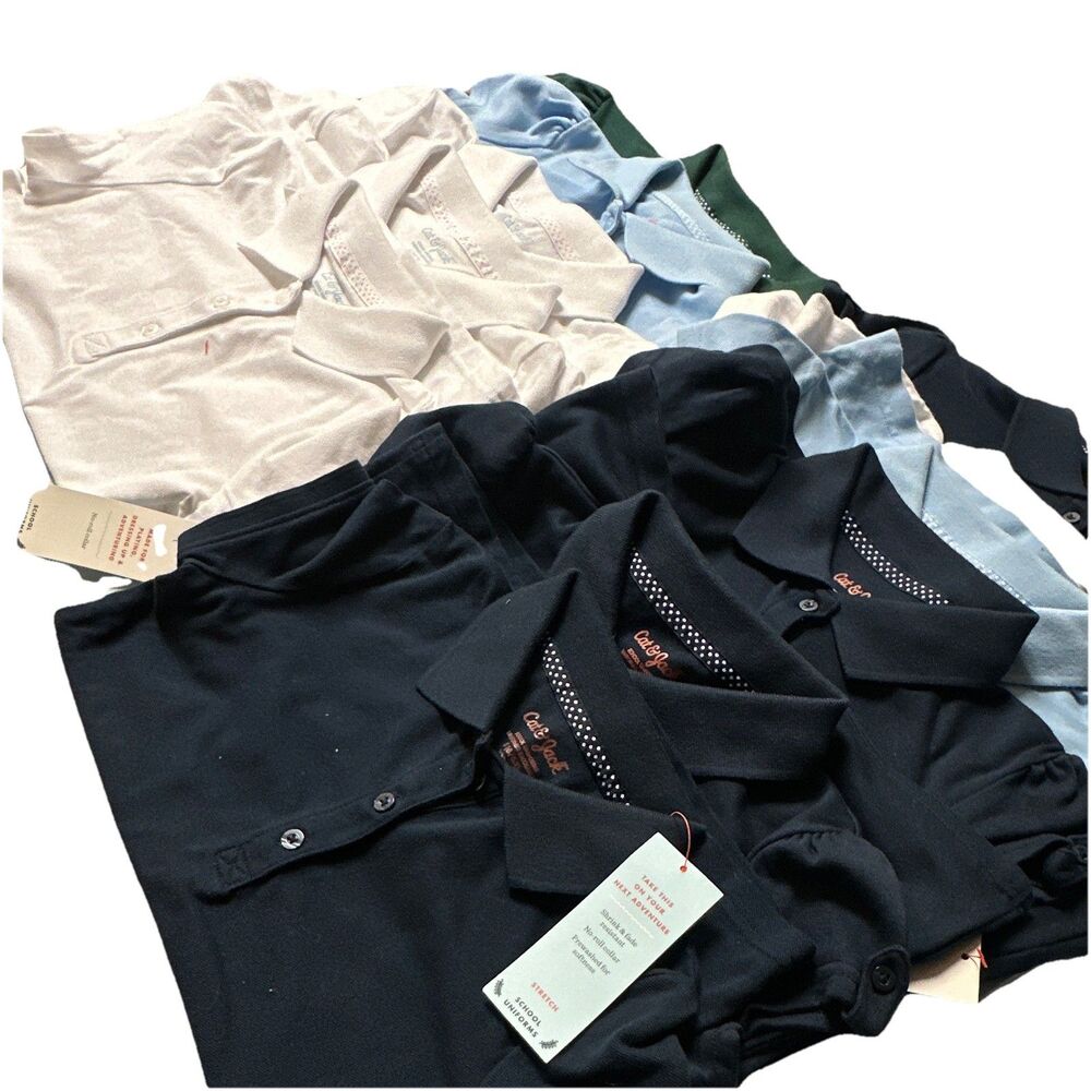 NWT School Uniform Polo Shirt Lot 10 Mixed Sizes S-XL White Blue Green